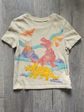Old Navy Beige Tee with Pink & Yellow Dinosaur Print